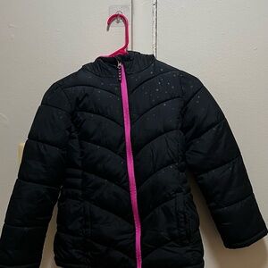 Children's Black Puffer Jacket with Pink Zipper